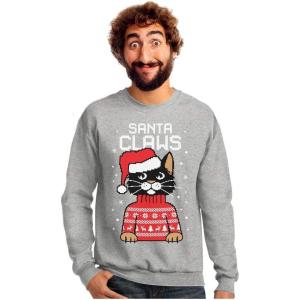 imageTstars Cat Santa Claws Mens Ugly Christmas Sweatshirt Tacky Sweater Style Xmas Holiday Sweatshirts for MenGray