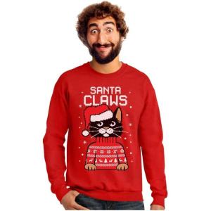 imageTstars Cat Santa Claws Mens Ugly Christmas Sweatshirt Tacky Sweater Style Xmas Holiday Sweatshirts for MenRed