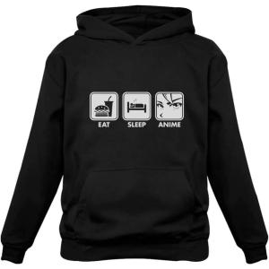 imageTstars Eat Sleep Anime Hoodies for Men Japanese Manga Novelty Unisex Sweatshirt Pullover HoodieBlack