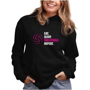 imageTstars Eat Sleep Volleyball Hoodie for Women Teen Girls Gifts for Coaches Fans Players Sweatshirt HoodiesBlack