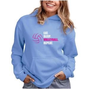imageTstars Eat Sleep Volleyball Hoodie for Women Teen Girls Gifts for Coaches Fans Players Sweatshirt HoodiesCalifornia Blue