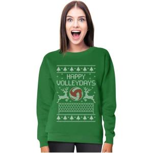 imageTstars Gift for Volleyball Fans Ugly Christmas Happy Volleydays Women SweatshirtGreen