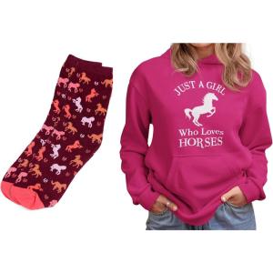 imageTstars Horse Gifts Hoodies for Teen Girls Equestrian Horses Sweatshirt Hoodie Hoodie  Socks Large