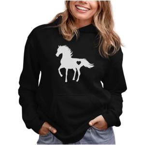 imageTstars Horse Riding Hoodie for Women Teen Girls Gifts for Equestrian Horseback Riding Sweatshirt HoodiesBlack