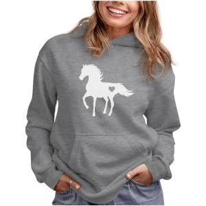 imageTstars Horse Riding Hoodie for Women Teen Girls Gifts for Equestrian Horseback Riding Sweatshirt HoodiesGray