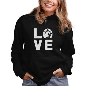 imageTstars Horseshoe Print Love Hoodie for Women Teen Girls Equestrian Horseback Riding Horse Sweatshirt HoodiesBlack
