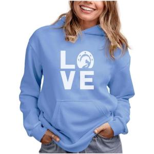imageTstars Horseshoe Print Love Hoodie for Women Teen Girls Equestrian Horseback Riding Horse Sweatshirt HoodiesCalifornia Blue