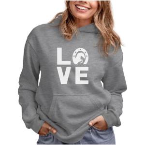 imageTstars Horseshoe Print Love Hoodie for Women Teen Girls Equestrian Horseback Riding Horse Sweatshirt HoodiesGray
