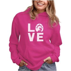 imageTstars Horseshoe Print Love Hoodie for Women Teen Girls Equestrian Horseback Riding Horse Sweatshirt HoodiesPink