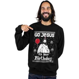 imageTstars Jesus Birthday Funny Holiday Xmas Long Sleeve Sweatshirt for Men Women Ugly Christmas Sweater StyleBlack