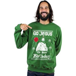 imageTstars Jesus Birthday Funny Holiday Xmas Long Sleeve Sweatshirt for Men Women Ugly Christmas Sweater StyleGreen