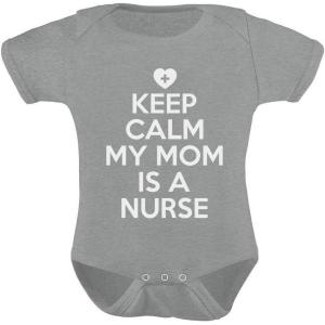 imageTstars Keep Calm My Mom Is A Nurse Gift For Mommy Nurse Cute Baby BodysuitGray