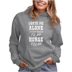 imageTstars Leave Me Alone Im Only Talking to My Horse Hoodie for Women Teen Girls Funny Sayings Horses Sweatshirt HoodieGray