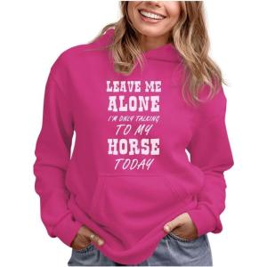 imageTstars Leave Me Alone Im Only Talking to My Horse Hoodie for Women Teen Girls Funny Sayings Horses Sweatshirt HoodiePink