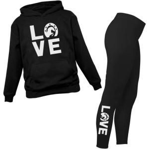 imageTstars Matching Horse Hoodies ampamp Leggings for Women Teen Girls Equestrian Horseshoe Print Love Hoodie ampamp Legging SetBlack Hoodie  Leggings