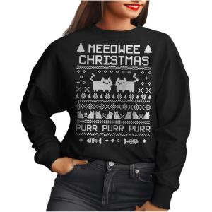 imageTstars Meeowee Cat Christmas Sweater Style Sweatshirt for Women Teen Girls Funny Xmas Holiday SweatshirtsBlack