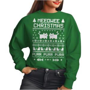 imageTstars Meeowee Cat Christmas Sweater Style Sweatshirt for Women Teen Girls Funny Xmas Holiday SweatshirtsGreen