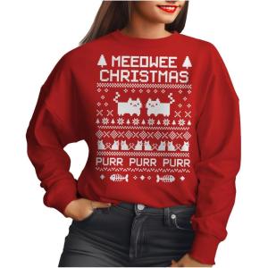 imageTstars Meeowee Cat Christmas Sweater Style Sweatshirt for Women Teen Girls Funny Xmas Holiday SweatshirtsRed