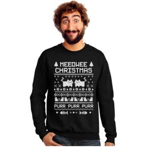 imageTstars Meeowee Ugly Christmas Sweatshirt for Men Tacky Sweater Style Cat Xmas Holiday Mens SweatshirtsBlack