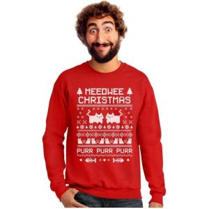 imageTstars Meeowee Ugly Christmas Sweatshirt for Men Tacky Sweater Style Cat Xmas Holiday Mens SweatshirtsRed