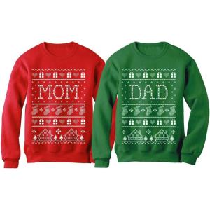 imageTstars Mom ampamp Dad Matching Couples Ugly Christmas Sweatshirts Funny His and Hers Xmas Holiday Sweatshirt for Men WomenMom Red  Dad Green