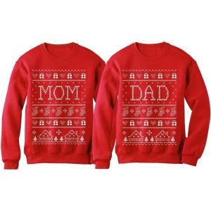 imageTstars Mom ampamp Dad Matching Couples Ugly Christmas Sweatshirts Funny His and Hers Xmas Holiday Sweatshirt for Men WomenMom Red  Dad Red