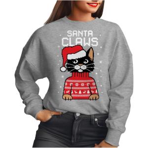 imageTstars Santa Claws Ugly Christmas Sweatshirt for Women Teen Girls Funny Cat Womens Xmas Holiday SweatshirtsGray