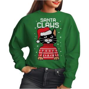 imageTstars Santa Claws Ugly Christmas Sweatshirt for Women Teen Girls Funny Cat Womens Xmas Holiday SweatshirtsGreen