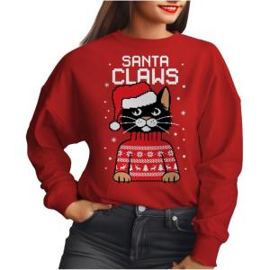 imageTstars Santa Claws Ugly Christmas Sweatshirt for Women Teen Girls Funny Cat Womens Xmas Holiday SweatshirtsRed