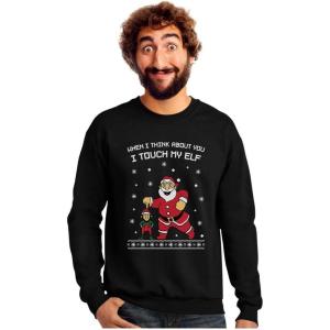 imageTstars When I Think About You I Touch My Elf Funny Ugly Christmas Sweater Style Hilarious Xmas Holiday Sweatshirt for MenBlack