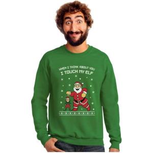 imageTstars When I Think About You I Touch My Elf Funny Ugly Christmas Sweater Style Hilarious Xmas Holiday Sweatshirt for MenGreen
