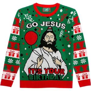 imageGo Jesus Its Your Birthday Ugly Christmas Sweater for Men Women Holiday Xmas Unisex SweatersMulticolor