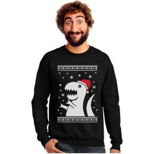 imageBig Trex Santa Ugly Christmas Sweatshirt for Men Tacky Sweater Style Funny Dinosaur Xmas Holiday Mens SweatshirtsBlack