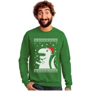 imageBig Trex Santa Ugly Christmas Sweatshirt for Men Tacky Sweater Style Funny Dinosaur Xmas Holiday Mens SweatshirtsGreen
