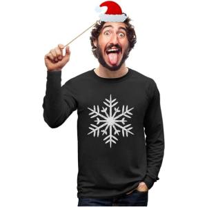 imageChristmas Snowflake Shirt for Men Tacky Sweater Style Xmas Holiday Mens Long Sleeve TShirtBlack