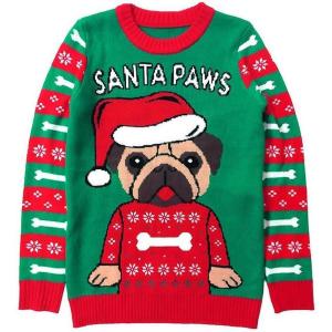 imagePug Christmas Sweater for Men Women Adult Unisex Santa Paws Ugly Xmas Holiday Tacky SweaterMulticolor