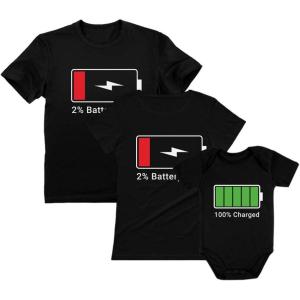 imageTstars Matching Family Shirts Set Full Charge Low Battery Mom Dad and Baby OutfitsMom Black  Dad Black  Baby Black