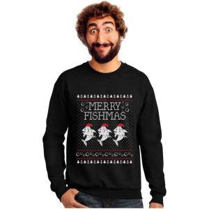 imageTstars Merry Fishmas Sweatshirt Men Fishing Ugly Christmas Sweater Style Long Sleeve MediumBlack