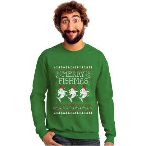 imageTstars Merry Fishmas Sweatshirt Men Fishing Ugly Christmas Sweater Style Long Sleeve MediumGreen