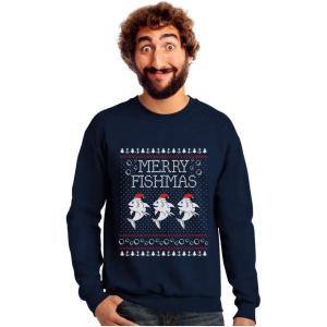 imageTstars Merry Fishmas Sweatshirt Men Fishing Ugly Christmas Sweater Style Long Sleeve MediumNavy