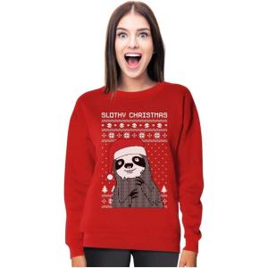 imageTstars Slothy Christmas Ugly Christmas Sweater Sloth Women SweatshirtRed