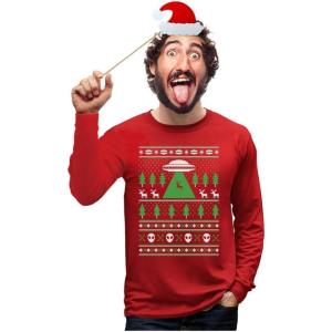 imageAlien Reindeer Abduction Long Sleeve Shirt Men UFO Ugly Christmas Sweater StyleLong Sleeve  Red