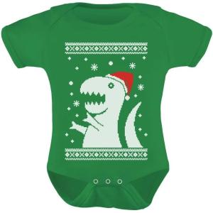 imageBig Trex Santa Ugly Christmas Sweater Baby Grow Vest Baby Bodysuit 12M Green