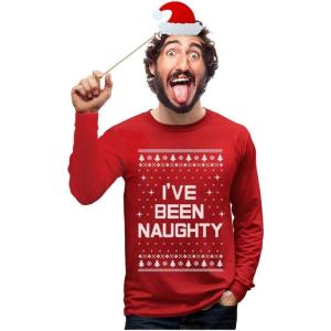 imageFunny Ive Been Naughty Ugly Christmas Shirt for Men Tacky Sweater Style Holiday Xmas Mens Long Sleeve TShirtNaughty Long Sleeve  Red