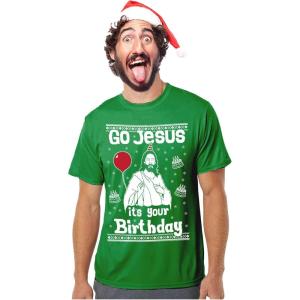 imageFunny Ugly Christmas Shirt for Men Go Jesus Its Your Birthday Mens Holiday Xmas Sweater TShirtGreen