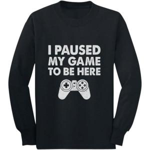 imageGaming Shirt Kids Boys Girls Gifts for Gamers Youth Gamer I Paused My Game to Be Here Long Sleeve ShirtsBlack