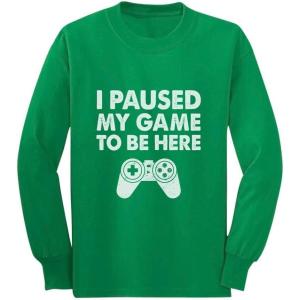 imageGaming Shirt Kids Boys Girls Gifts for Gamers Youth Gamer I Paused My Game to Be Here Long Sleeve ShirtsGreen