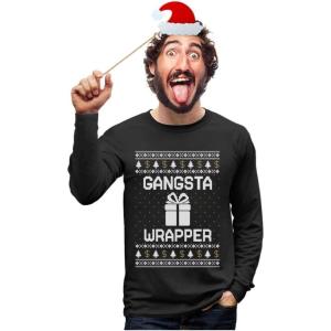 imageGangsta Wrapper Funny Ugly Christmas Sweater Gangster Wrappa Long Sleeve TShirtBlack