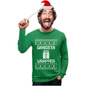 imageGangsta Wrapper Funny Ugly Christmas Sweater Gangster Wrappa Long Sleeve TShirtGreen