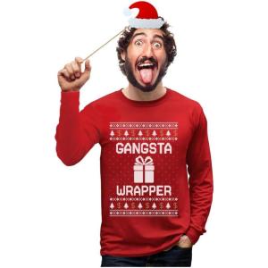 imageGangsta Wrapper Funny Ugly Christmas Sweater Gangster Wrappa Long Sleeve TShirtRed
